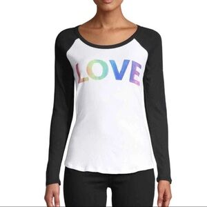 Chaser LOVE Raglan Tee Black White Rainbow Graphic Shirt New With Tags Small